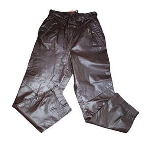 Vintage 80s Leather High Waisted Belted Pants Womens Size 40 EU Size M US Brown